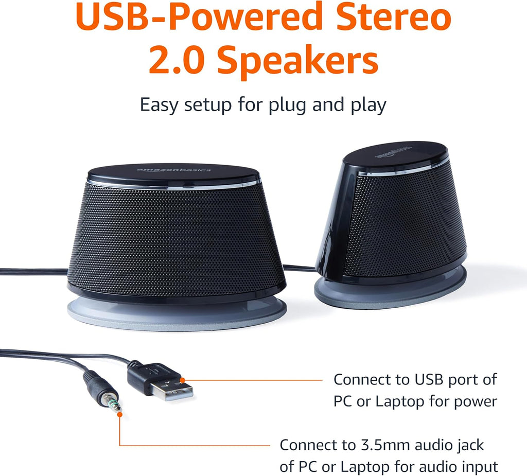 Basics Stereo 2.0 Speakers for PC or Laptop with Volume Control