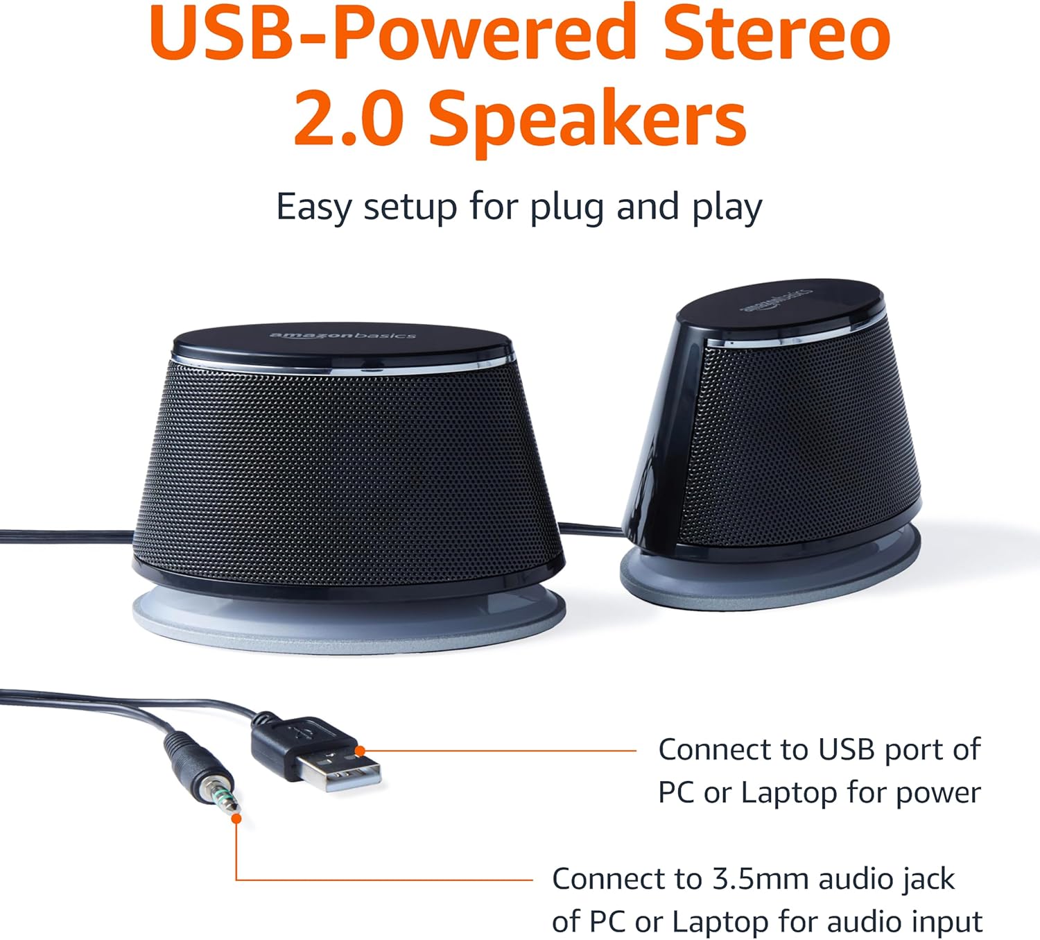 Basics Stereo 2.0 Speakers for PC or Laptop with Volume Control