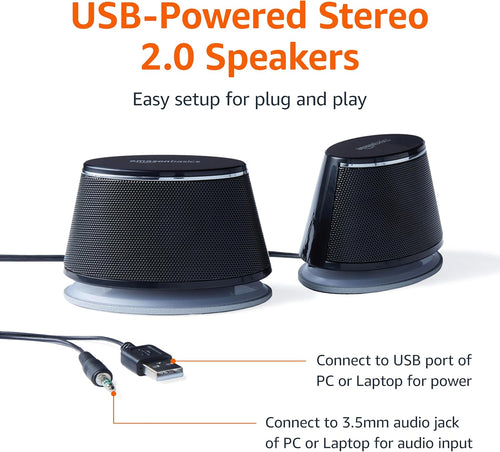 Basics Stereo 2.0 Speakers for PC or Laptop with Volume Control